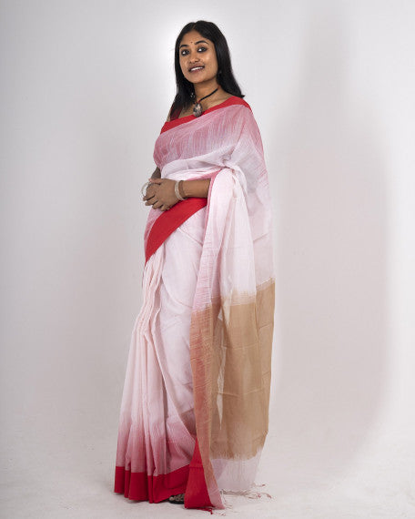 Women’s Cotton Saree – Handcrafted Lightweight Soft Cotton Saree with Red Border, Traditional Casual & Festive Wear