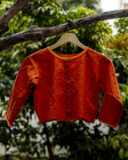 Women’s Cotton Blouse – Handcrafted Soft Cotton Red Ethnic Blouse, Round Neck 3/4 Sleeve Festive Saree Blouse