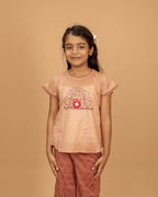 Girls Hand Embroidered Cotton 2 Piece Outfit Set – Soft Breathable Top & Printed Pants, Ethnic Casual Wear