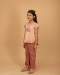 Girls Hand Embroidered Cotton 2 Piece Outfit Set – Soft Breathable Top & Printed Pants, Ethnic Casual Wear