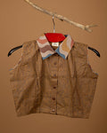 Women’s Cotton Blouse – Handcrafted Brown Printed Ethnic Blouse with Collar Neck, 3/4 Sleeve Casual Wear