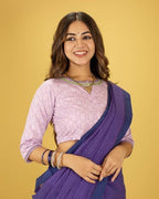 Women’s Cotton Blouse – Handcrafted Soft Cotton Purple Printed Ethnic Blouse, Round Neck 3/4 Sleeve Casual Wear