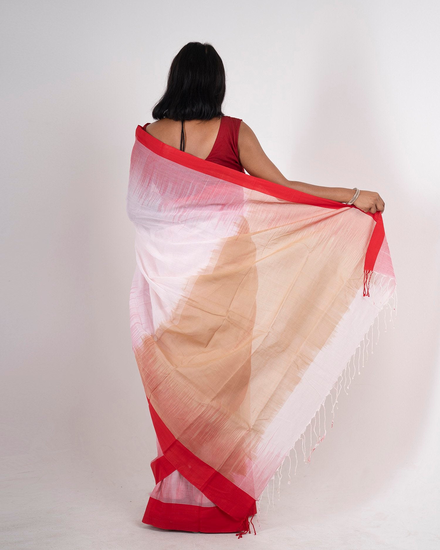 Women’s Cotton Saree – Handcrafted Lightweight Soft Cotton Saree with Red Border, Traditional Casual & Festive Wear