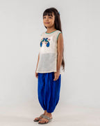 Girls Hand Embroidered Cotton 2 Piece Outfit Set – Sleeveless Top with Peacock Design & Comfortable Loose Fit Pants
