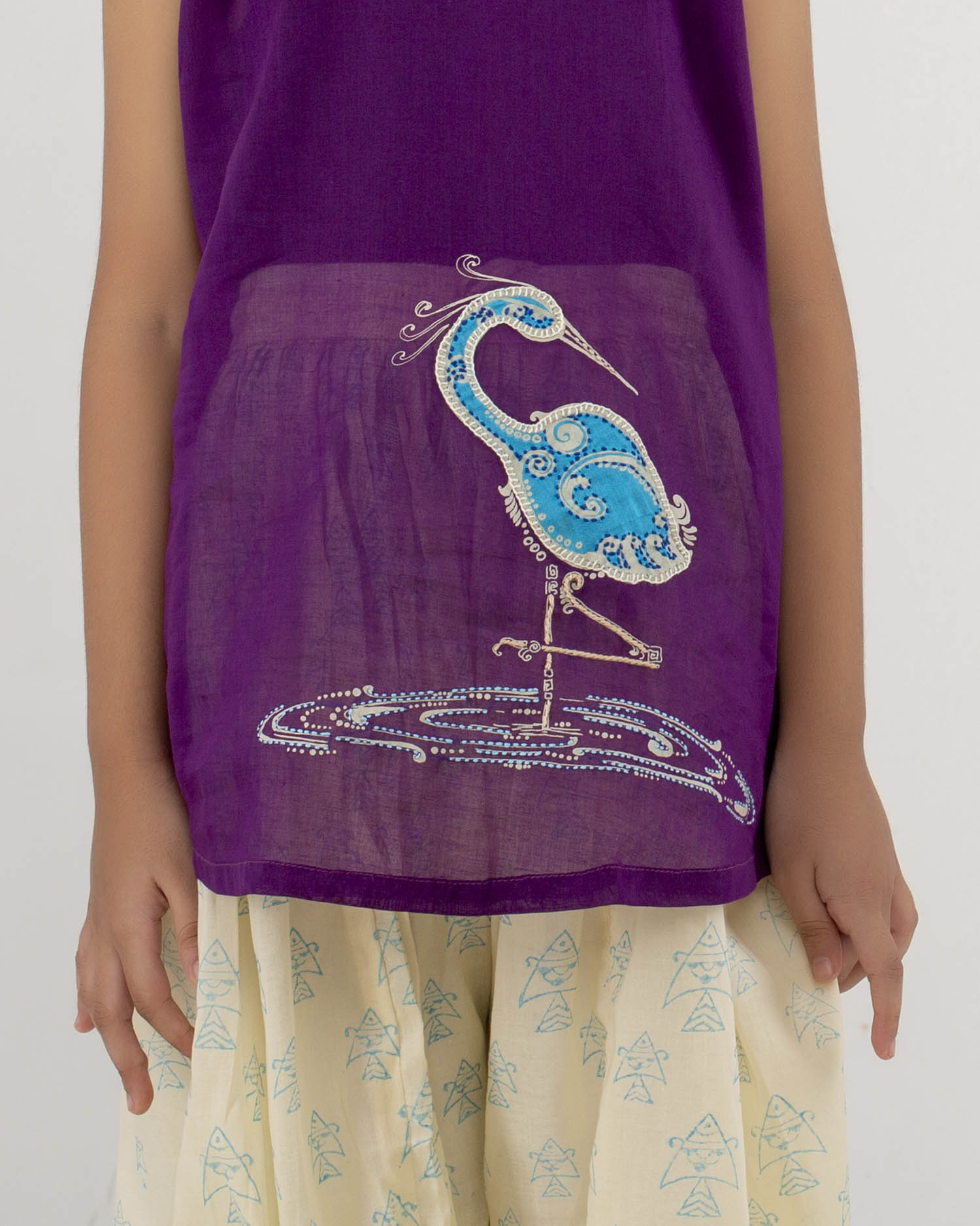 Girls Hand Embroidered Cotton 2 Piece Outfit Set – Sleeveless Top & Printed Pants, Soft Breathable Ethnic Wear