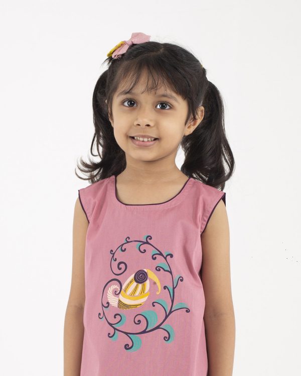 Handcrafted Cotton Girls Frock Ethnic Dress Cute Bird Print Soft Breathable Sleeveless Casual Summer Kids Comfort Wear