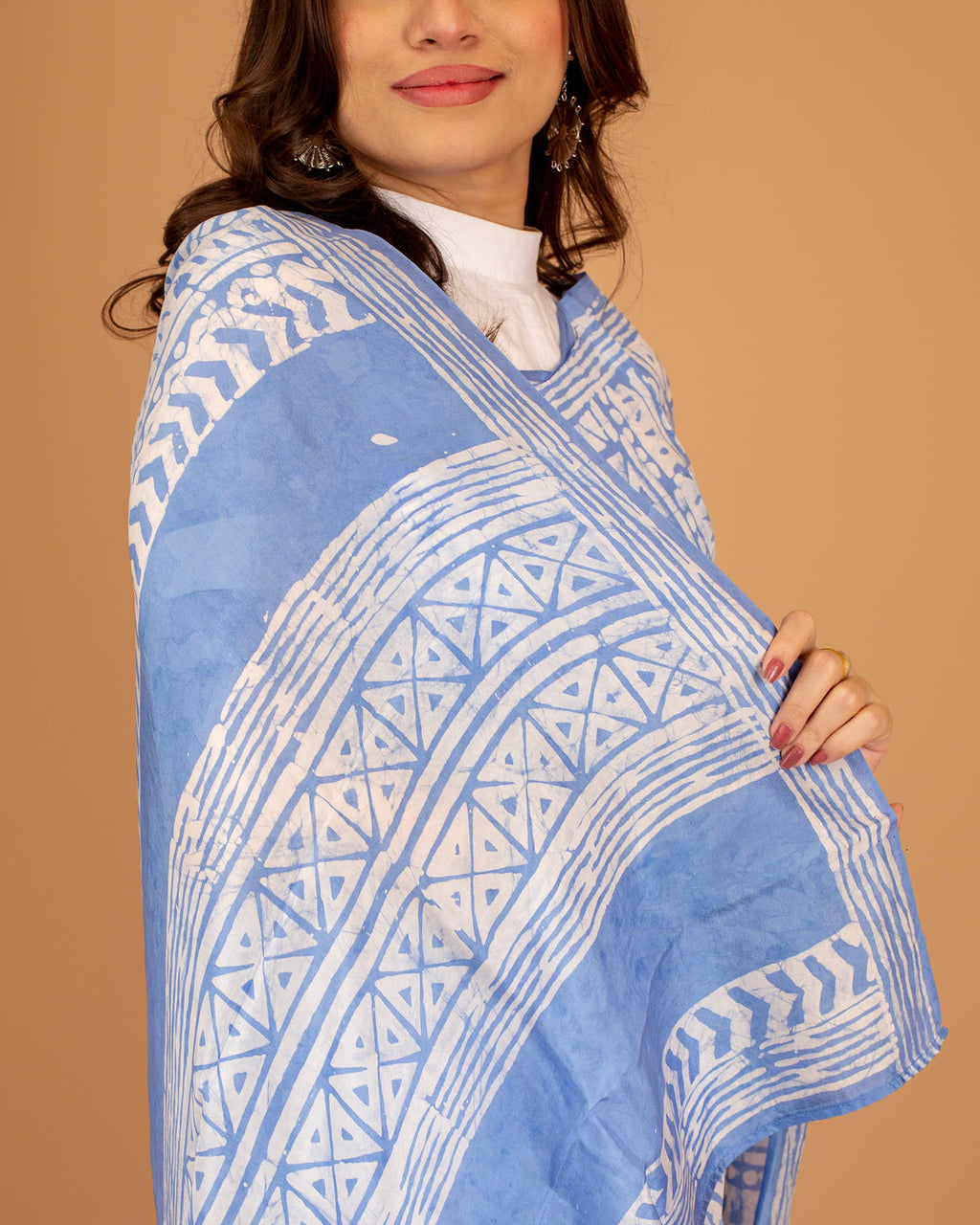 Women’s Cotton Saree – Handcrafted Soft Cotton Blue & White Printed Saree, Lightweight Traditional Casual Wear