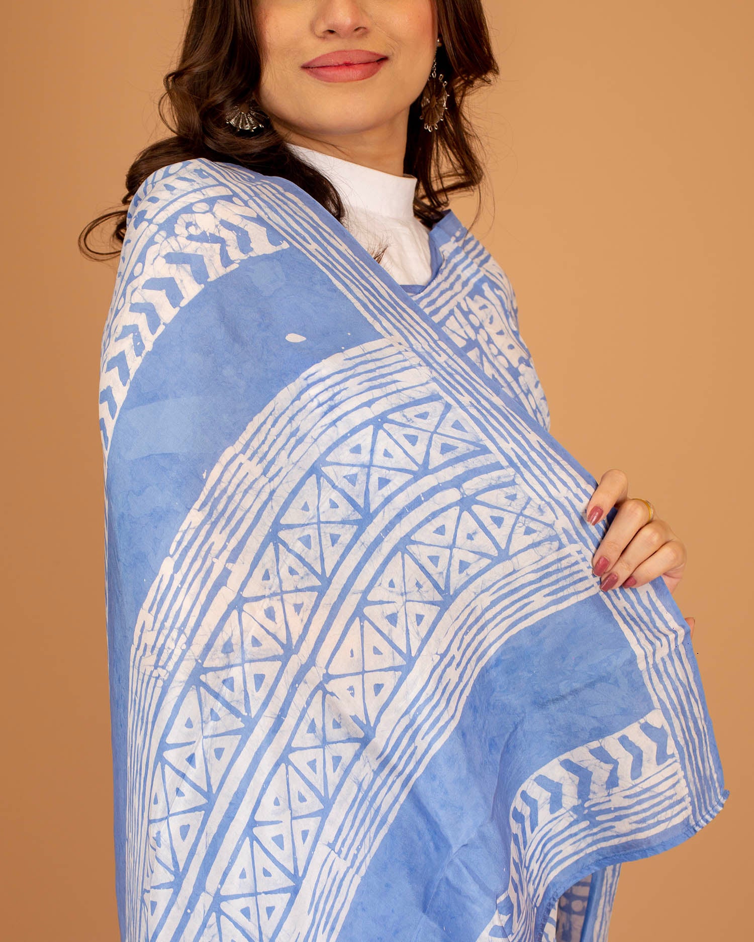 Women’s Cotton Saree – Handcrafted Soft Cotton Blue & White Printed Saree, Lightweight Traditional Casual Wear