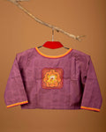 Women’s Cotton Blouse – Handcrafted Soft Cotton Purple Ethnic Blouse, Round Neck 3/4 Sleeve Festive Saree Blouse