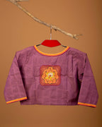 Women’s Cotton Blouse – Handcrafted Soft Cotton Purple Ethnic Blouse, Round Neck 3/4 Sleeve Festive Saree Blouse
