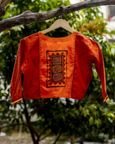 Women’s Cotton Blouse – Handcrafted Soft Cotton Red Ethnic Blouse, Round Neck 3/4 Sleeve Festive Saree Blouse