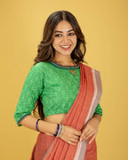 Women’s Cotton Blouse – Handcrafted Soft Cotton Green Printed Ethnic Blouse, Round Neck 3/4 Sleeve Casual Wear