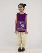 Girls Hand Embroidered Cotton 2 Piece Outfit Set – Sleeveless Top & Printed Pants, Soft Breathable Ethnic Wear