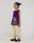 Girls Hand Embroidered Cotton 2 Piece Outfit Set – Sleeveless Top & Printed Pants, Soft Breathable Ethnic Wear