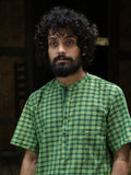 Men’s Green Plaid Short Sleeve Casual Shirt – Lightweight Cotton Blend, Button Down Summer Shirt