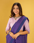 Women’s Cotton Blouse – Handcrafted Soft Cotton Purple Printed Ethnic Blouse, Round Neck 3/4 Sleeve Casual Wear