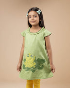 Handcrafted Cotton Girls Tunic Top Cute Frog Print Soft Breathable Summer Casual Kids Short Sleeve Comfortable Wear