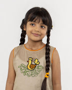 Girls Hand Embroidered Cotton 2 Piece Outfit Set – Sleeveless Top & Printed Pants, Soft Breathable Ethnic Casual Wear