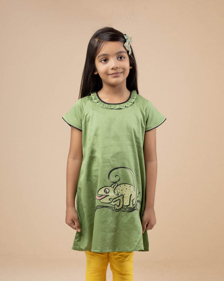 Handcrafted Cotton Girls Ethnic Tunic Top Cute Animal Print Soft Breathable Casual Summer Kids Short Sleeve Comfort Wear