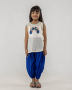 Girls Hand Embroidered Cotton 2 Piece Outfit Set – Sleeveless Top with Peacock Design & Comfortable Loose Fit Pants