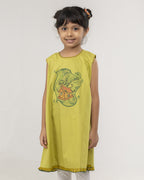 Handcrafted Cotton Girls Ethnic Tunic Frock Cute House Print Soft Breathable Sleeveless Casual Summer Kids Comfort Wear