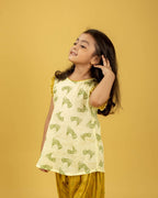 Girls Hand Embroidered Cotton 2 Piece Outfit Set – Soft Breathable Top & Printed Pants, Lightweight Ethnic Casual Wear