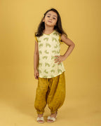Girls Hand Embroidered Cotton 2 Piece Outfit Set – Soft Breathable Top & Printed Pants, Lightweight Ethnic Casual Wear