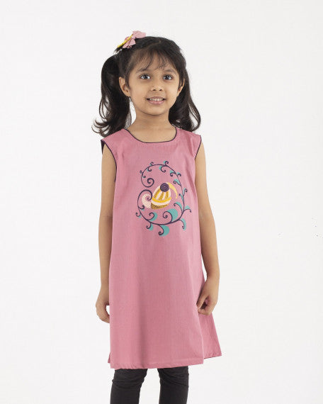 Handcrafted Cotton Girls Frock Ethnic Dress Cute Bird Print Soft Breathable Sleeveless Casual Summer Kids Comfort Wear