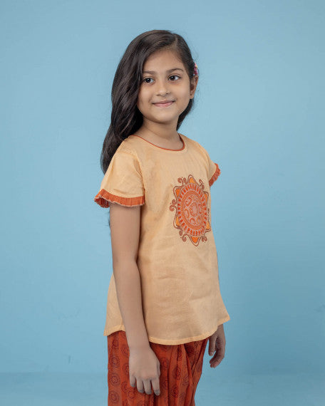 Hand Embroidered Girls 2 Piece Outfit – Fine Cotton Top & Pant Set, Soft Breathable Fabric, Ethnic Printed Design