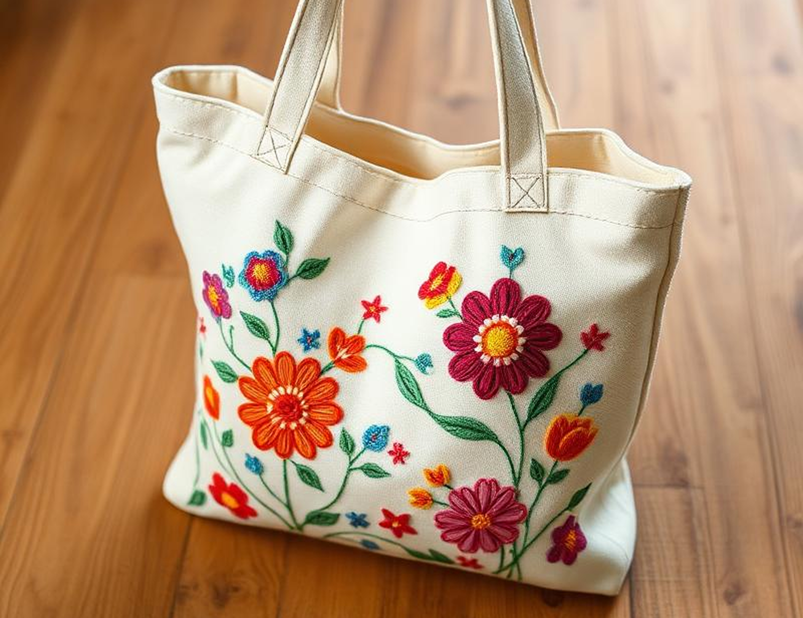 Embroidered Floral Tote